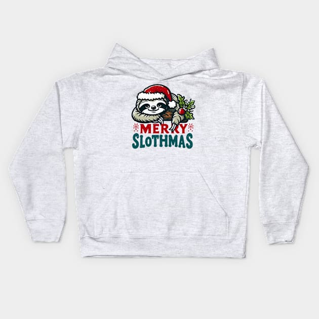 Funny Merry Slothmas Christmas Pajama for Sloth Lovers Kids Hoodie by valeriegraydesign